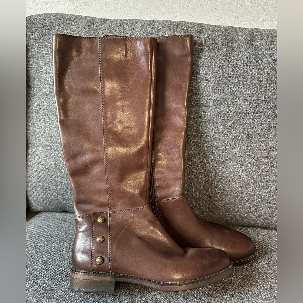 Franco Sarto Brown Leather Knee-High Heeled Boots